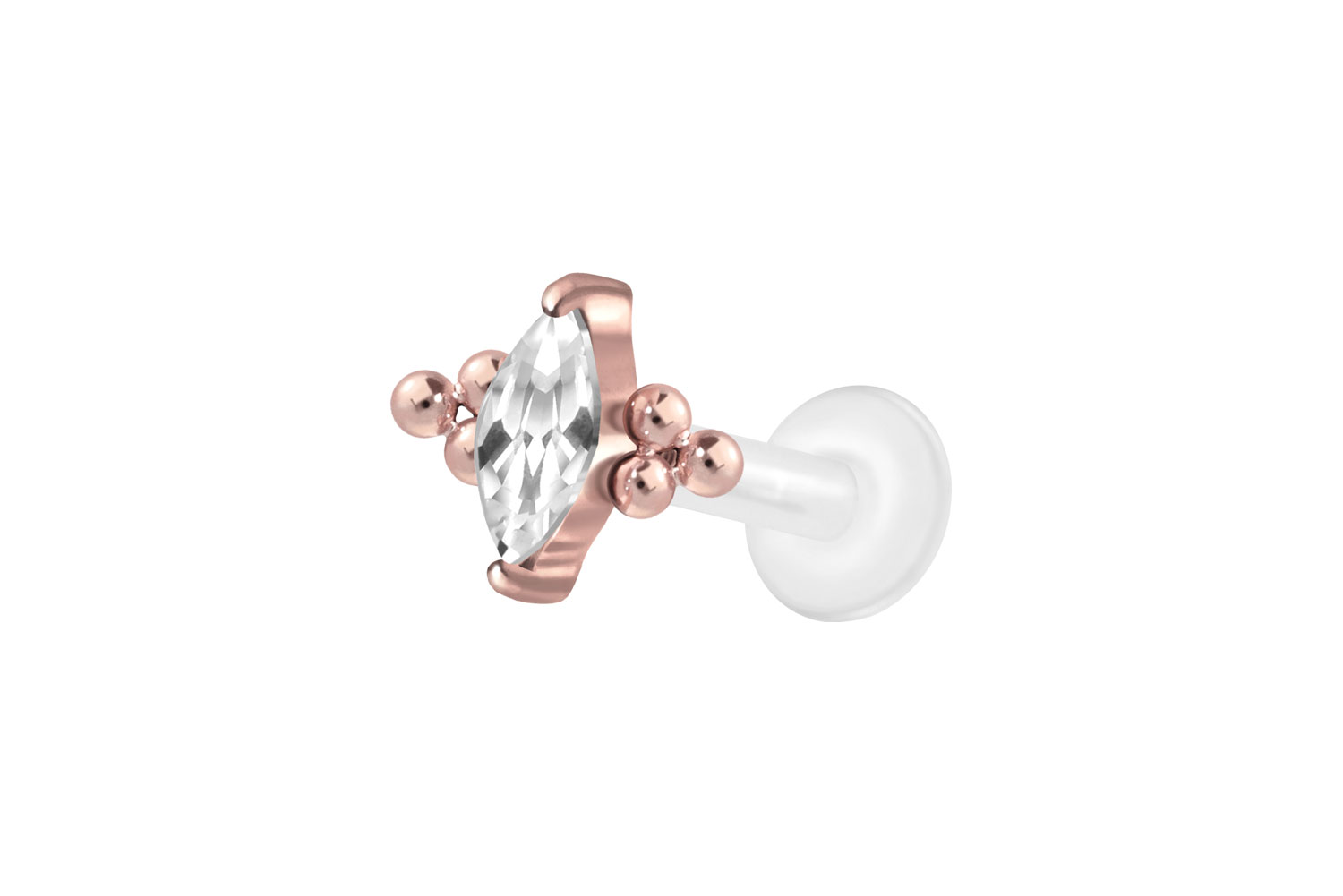 PTFE Labret Piercing mit Innengewinde + Titan-Aufsatz KRISTALLTROPFEN + 6 KUGELN